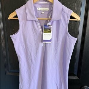 Pebble Beach Women's Lavender Sleeveless   Polo with White Ribbing